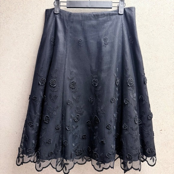 Shani Black 10 Womens Floral Lace A-Line, Layered Elegant Party Cocktail Skirt - Picture 1 of 11